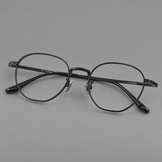 Retro panto titanium glasses with a curved bridge and fine parallel rim grooves — Black — Main view [CINILY-JD2026-88013-C1]