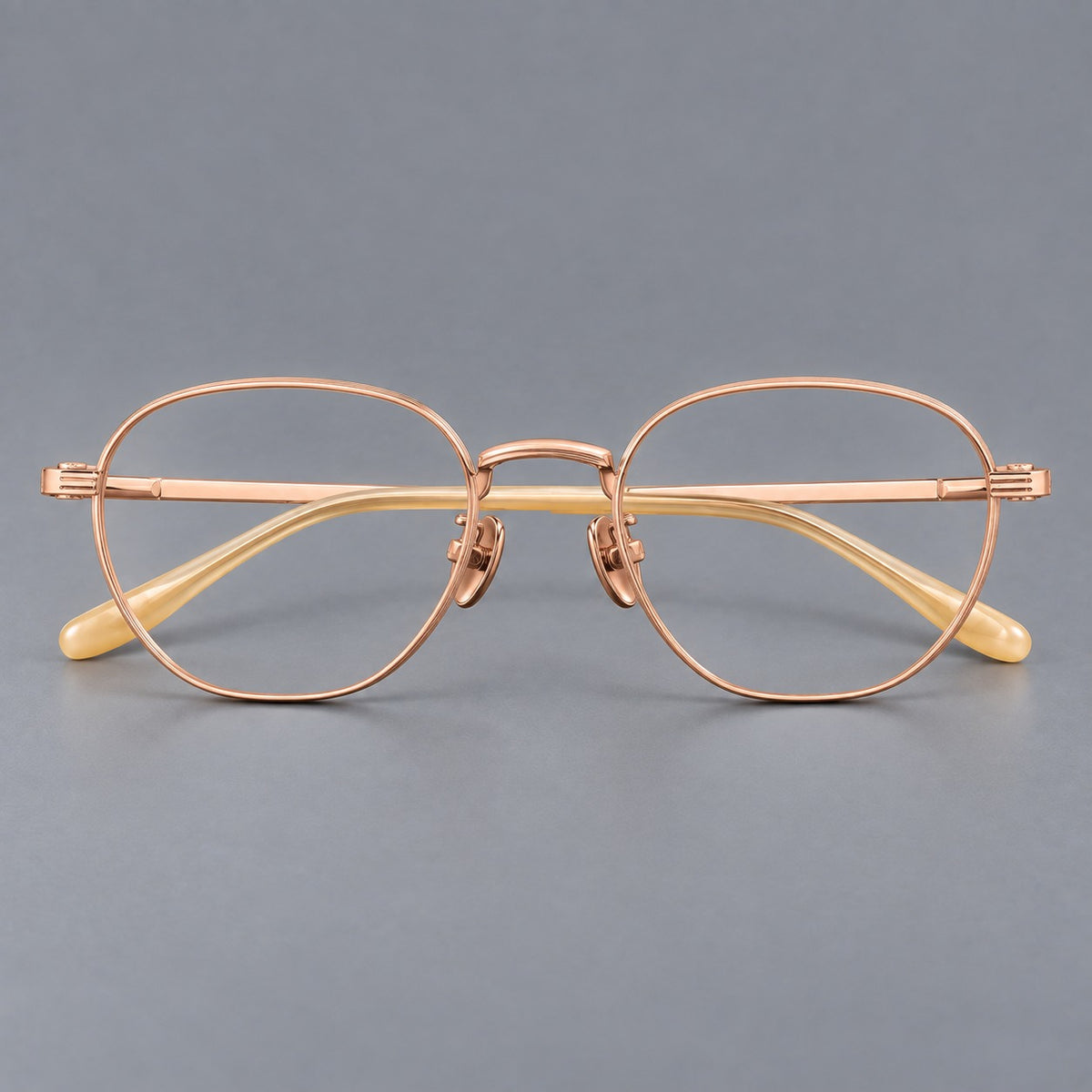 Retro panto titanium glasses with a curved bridge and fine parallel rim grooves — Rose Gold — Front view [CINILY-JD2026-88013-C4]