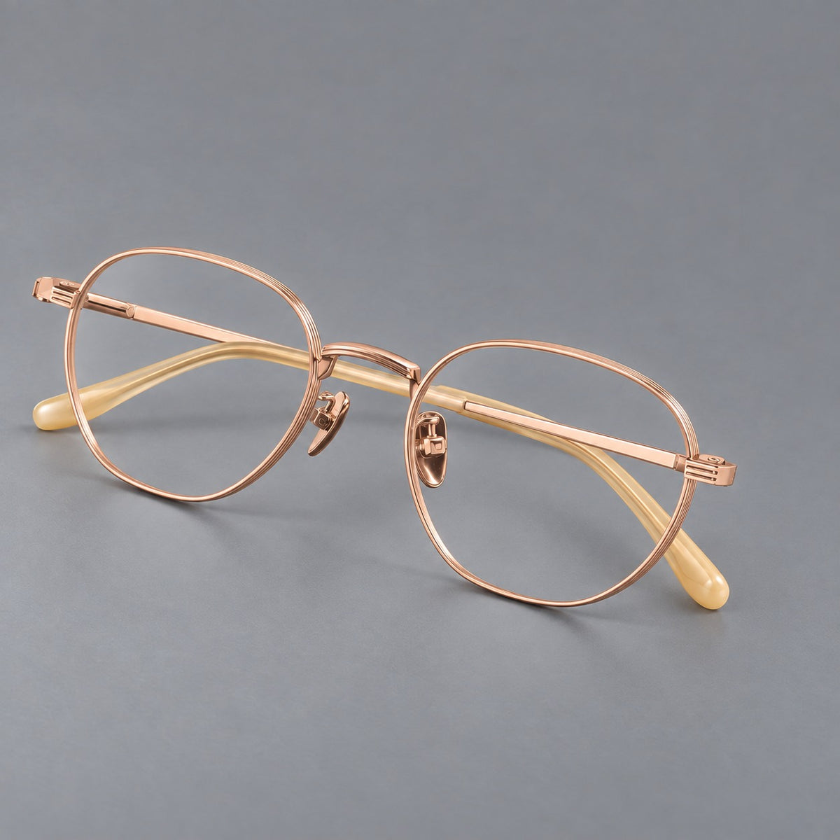 Retro panto titanium glasses with a curved bridge and fine parallel rim grooves — Rose Gold — Main view [CINILY-JD2026-88013-C4]