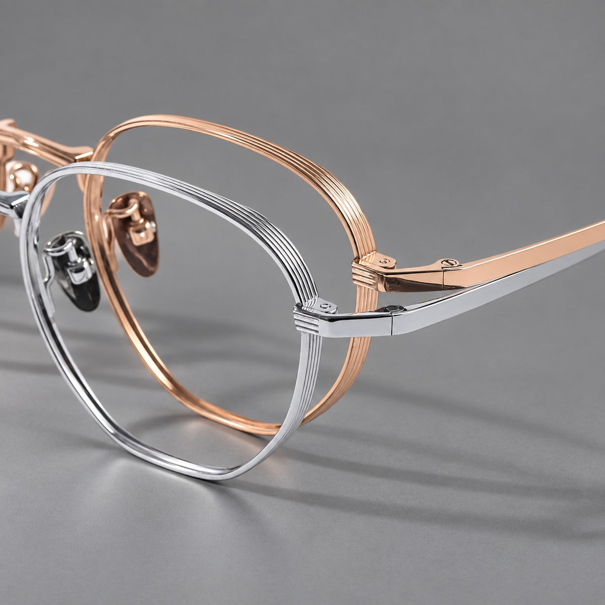 Retro panto titanium glasses with a curved bridge and fine parallel rim grooves — 88013 — Frame details [JD2026-88013]