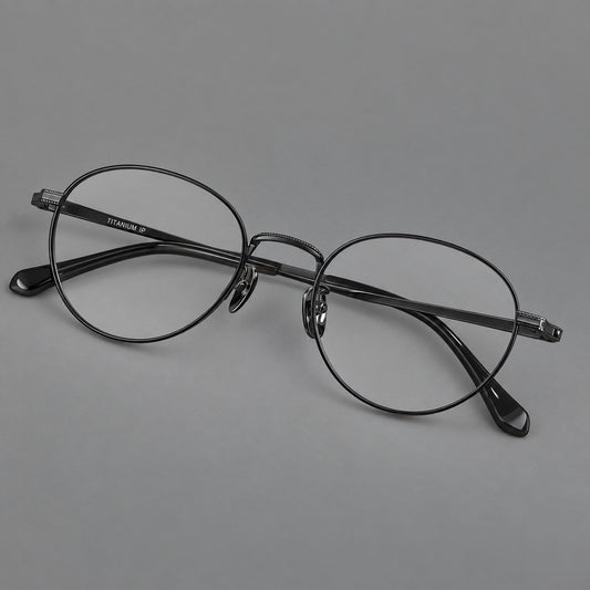 Rounded panto titanium glasses with a raised bridge and dotted temple accents — Black — Main view [CINILY-JD2026-88017-C1]