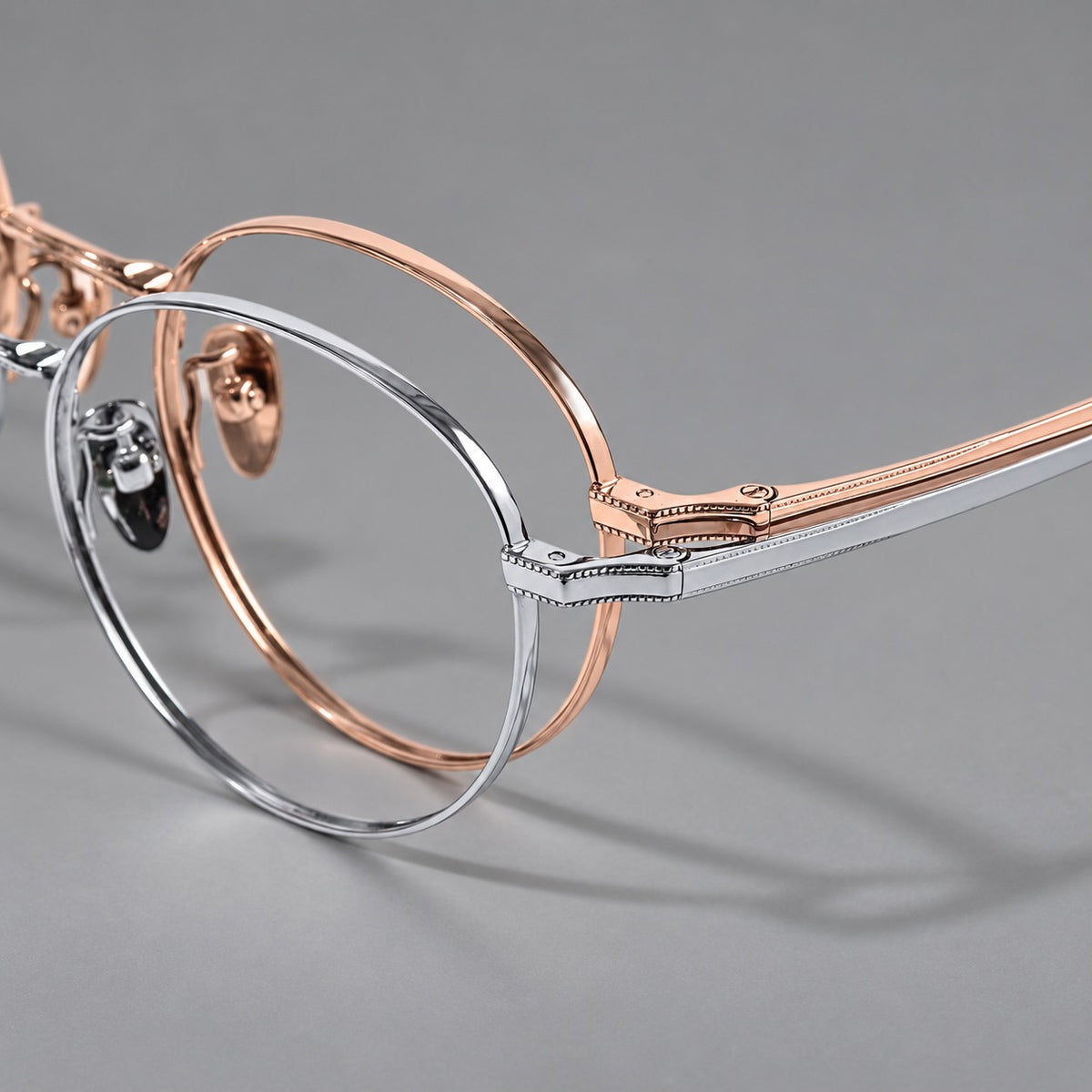 Rounded panto titanium glasses with a raised bridge and dotted temple accents — 88017 — Frame details [JD2026-88017]