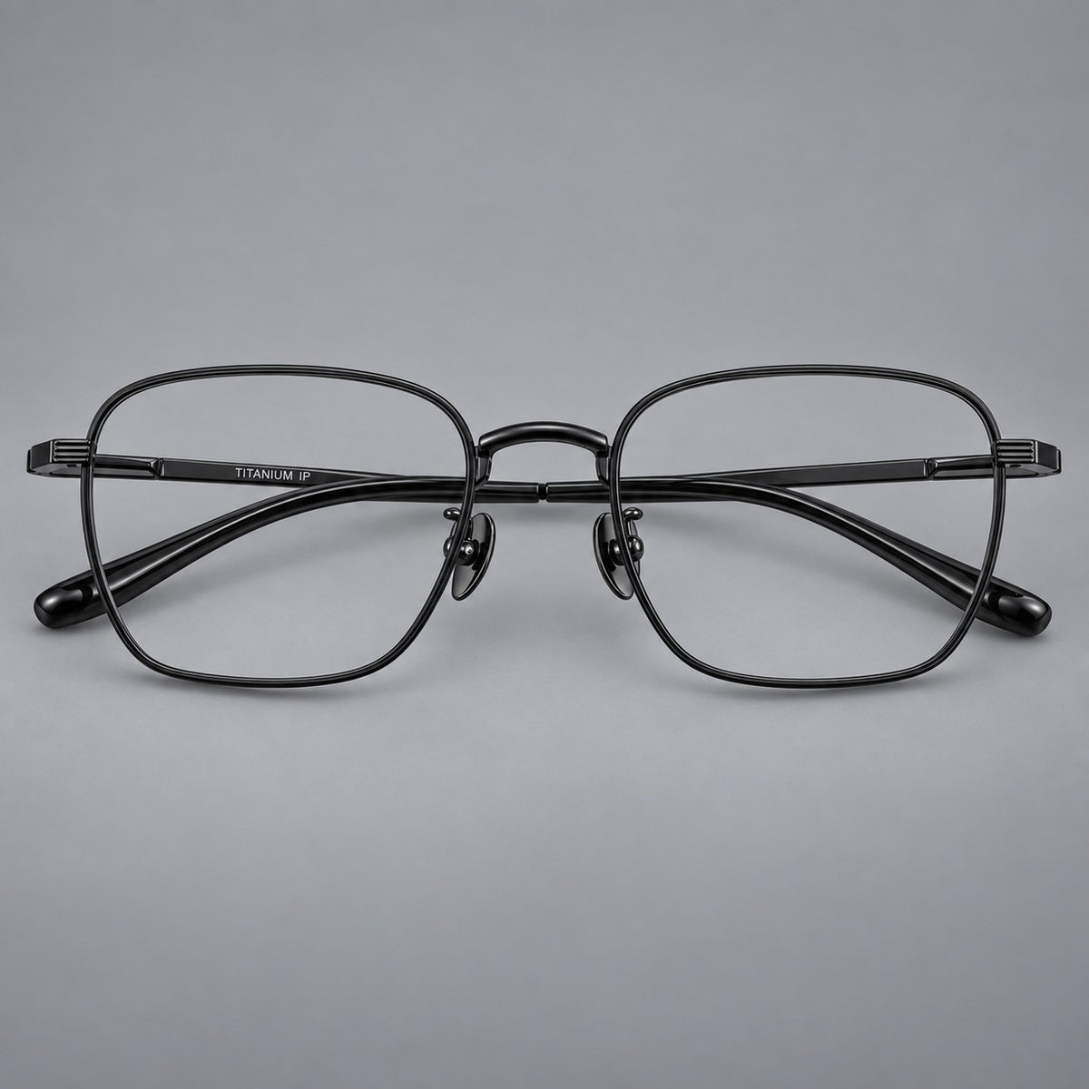 Deep square titanium glasses with a flatter brow and grooved outer shoulders — Black — Front view [CINILY-JD2026-88020-C1]