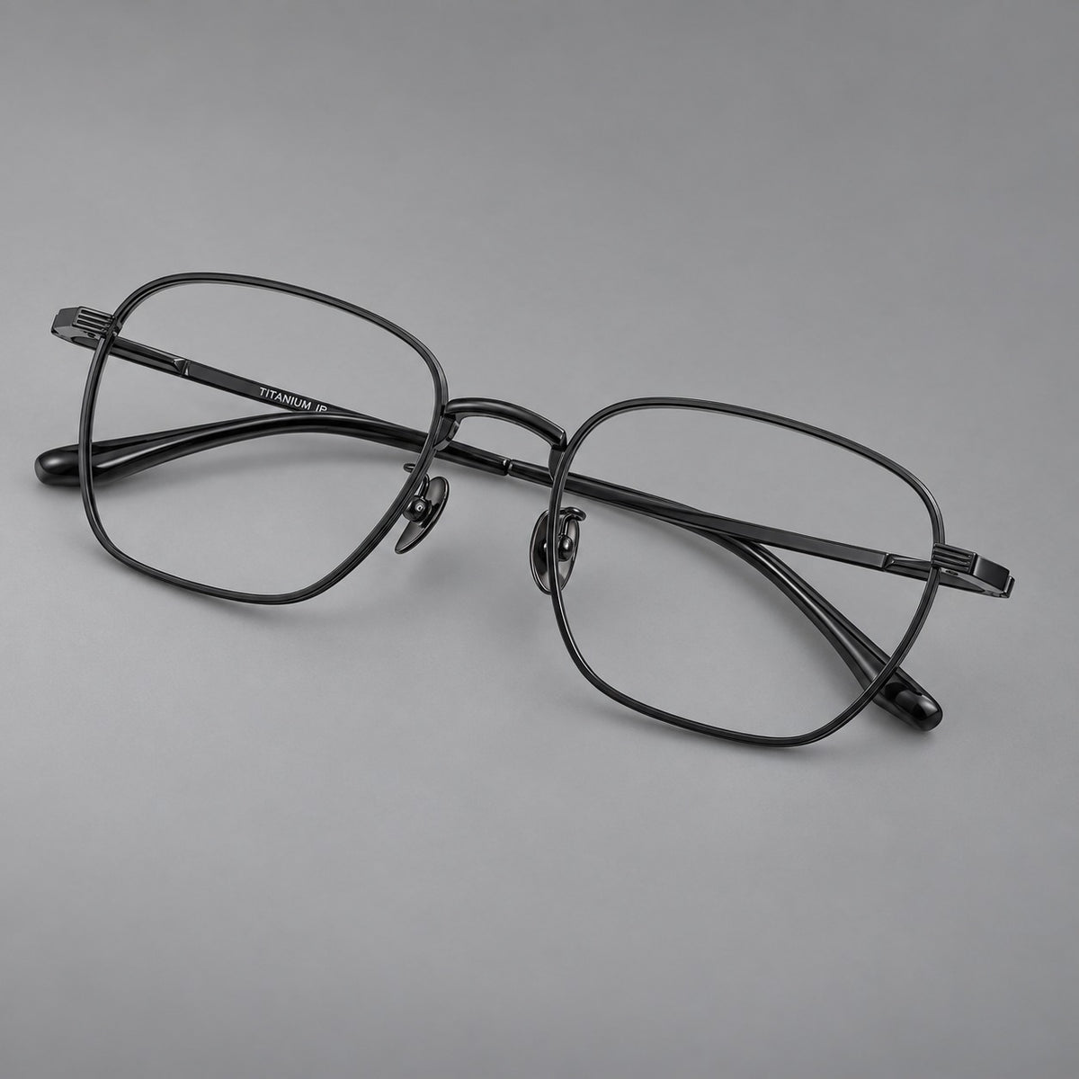 Deep square titanium glasses with a flatter brow and grooved outer shoulders — Black — Main view [CINILY-JD2026-88020-C1]