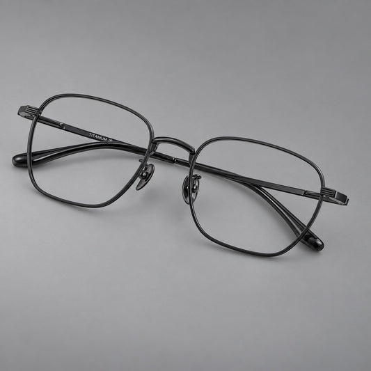 Deep square titanium glasses with a flatter brow and grooved outer shoulders — Black — Main view [CINILY-JD2026-88020-C1]