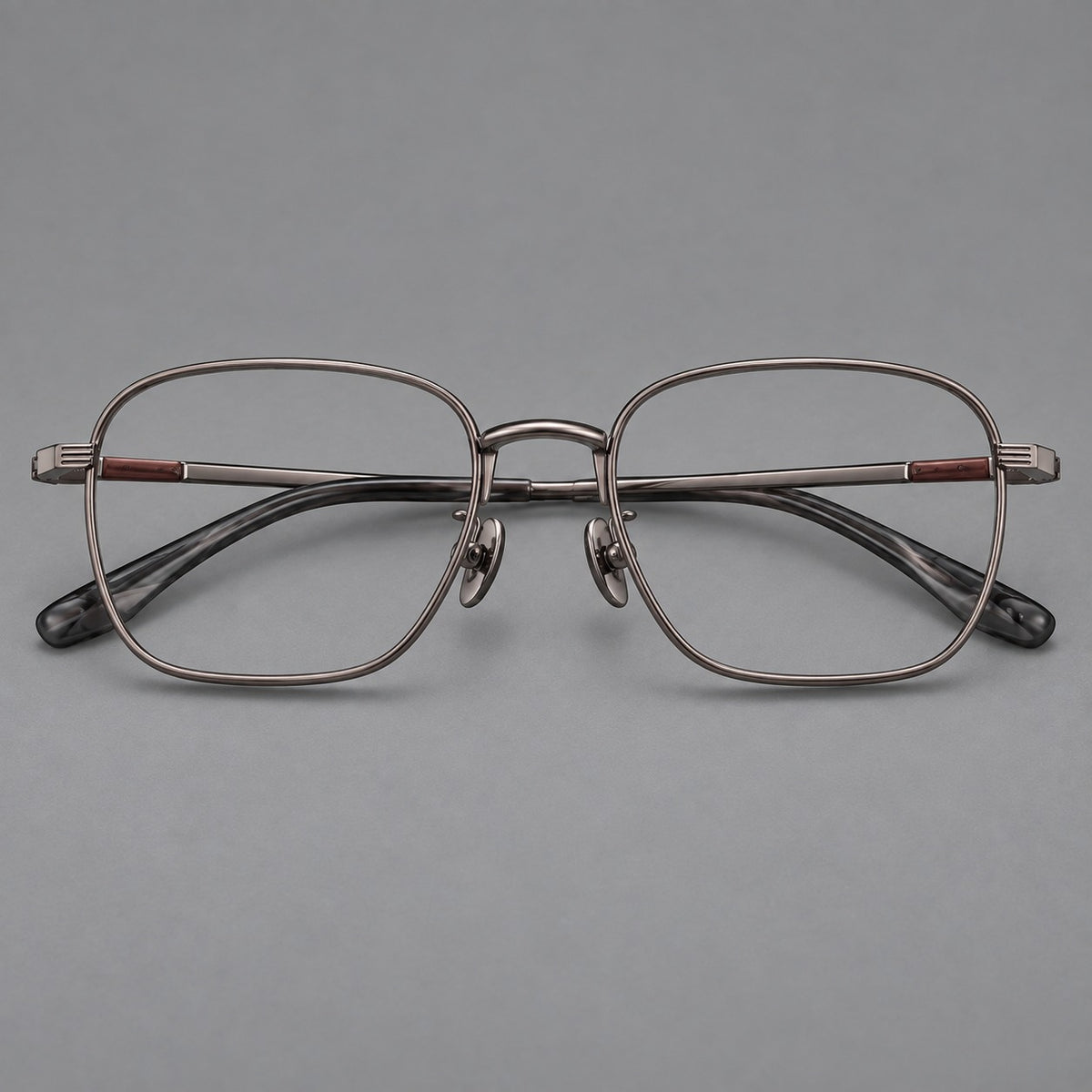 Deep square titanium glasses with a flatter brow and grooved outer shoulders — Gunmetal — Front view [CINILY-JD2026-88020-C2]