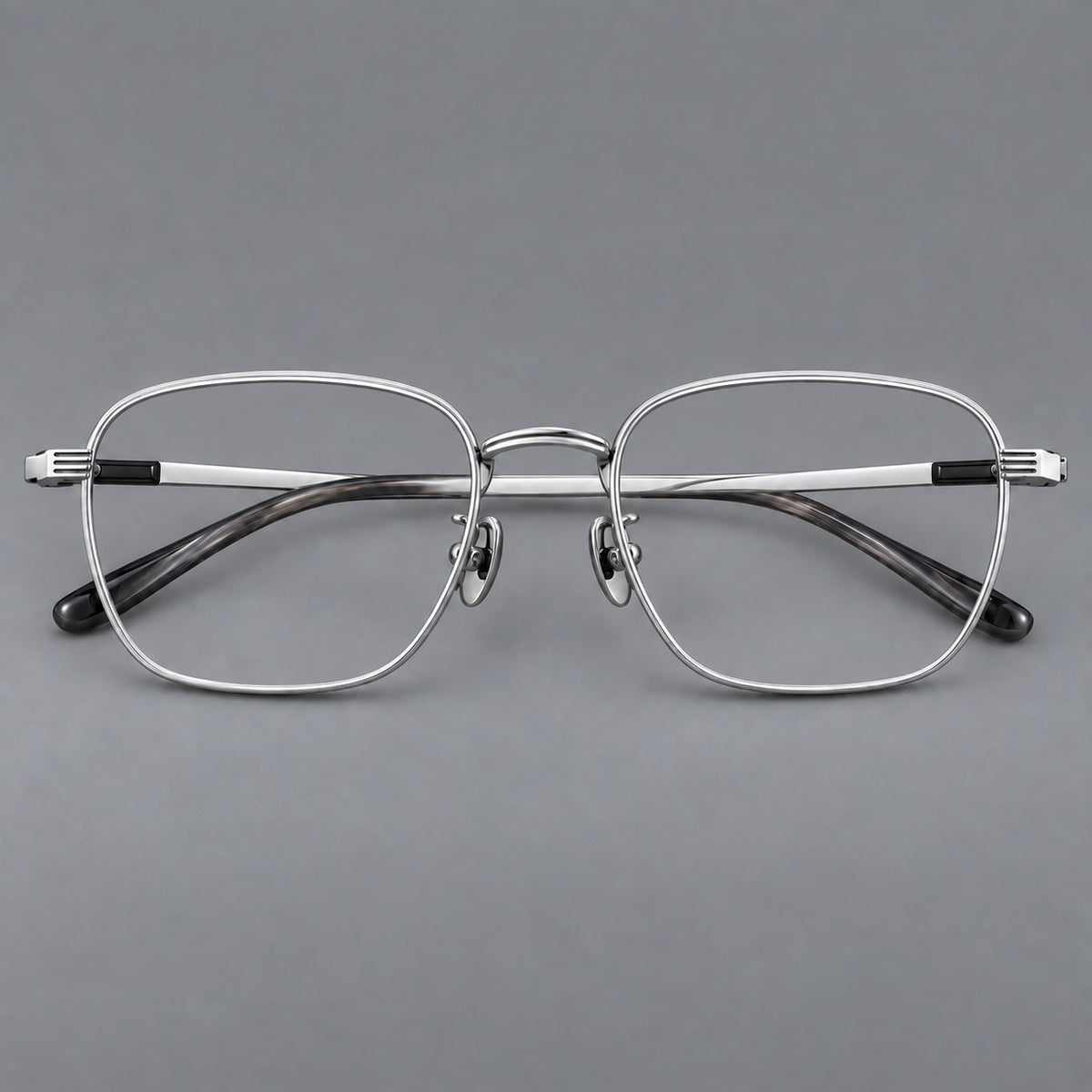 Deep square titanium glasses with a flatter brow and grooved outer shoulders — Black and Silver — Front view [CINILY-JD2026-88020-C3]