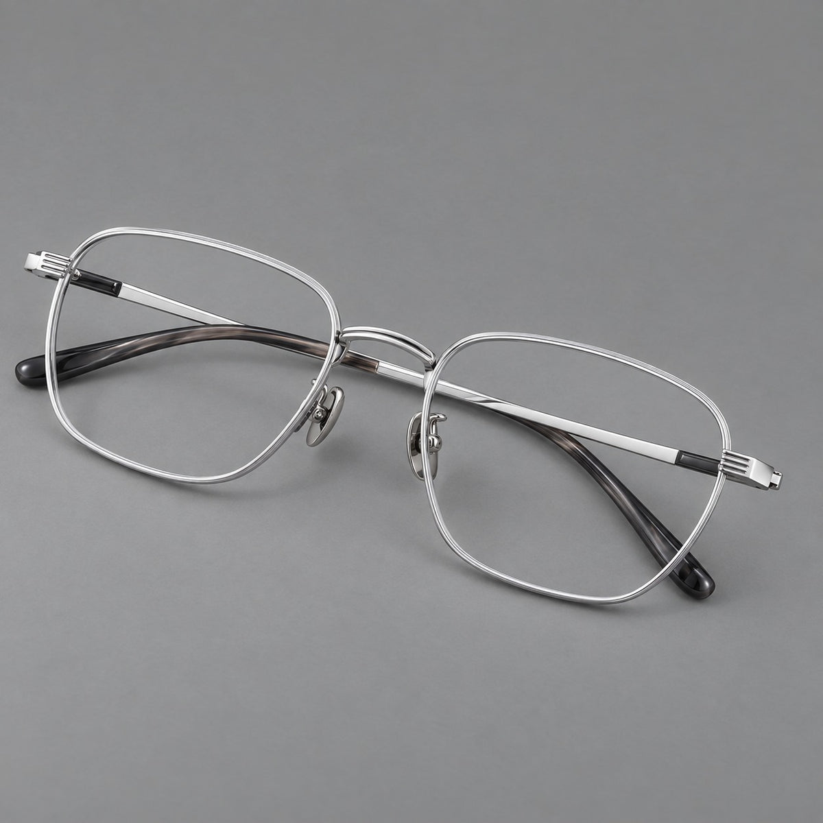 Deep square titanium glasses with a flatter brow and grooved outer shoulders — Black and Silver — Main view [CINILY-JD2026-88020-C3]