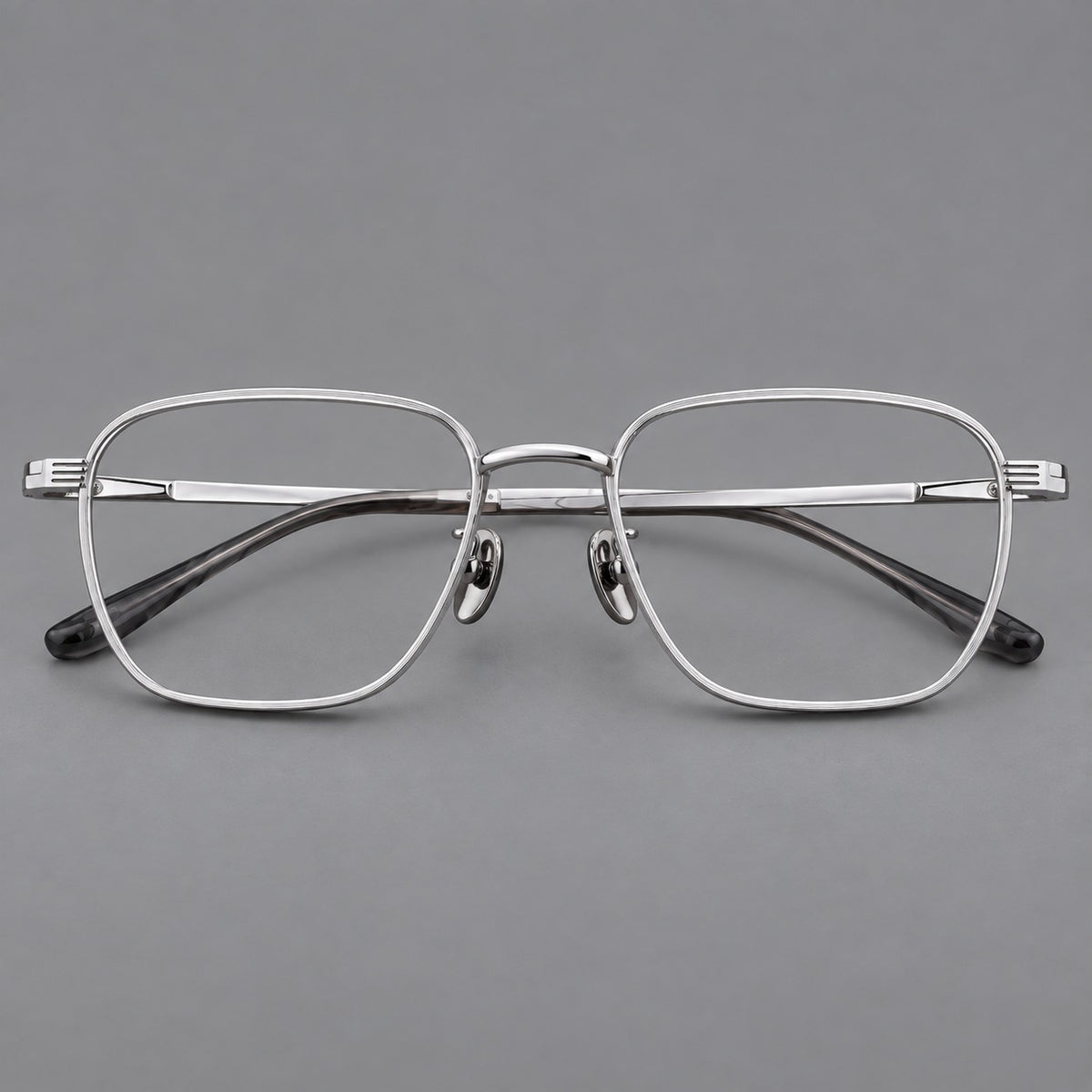 Deep square titanium glasses with a flatter brow and grooved outer shoulders — Silver — Front view [CINILY-JD2026-88020-C4]