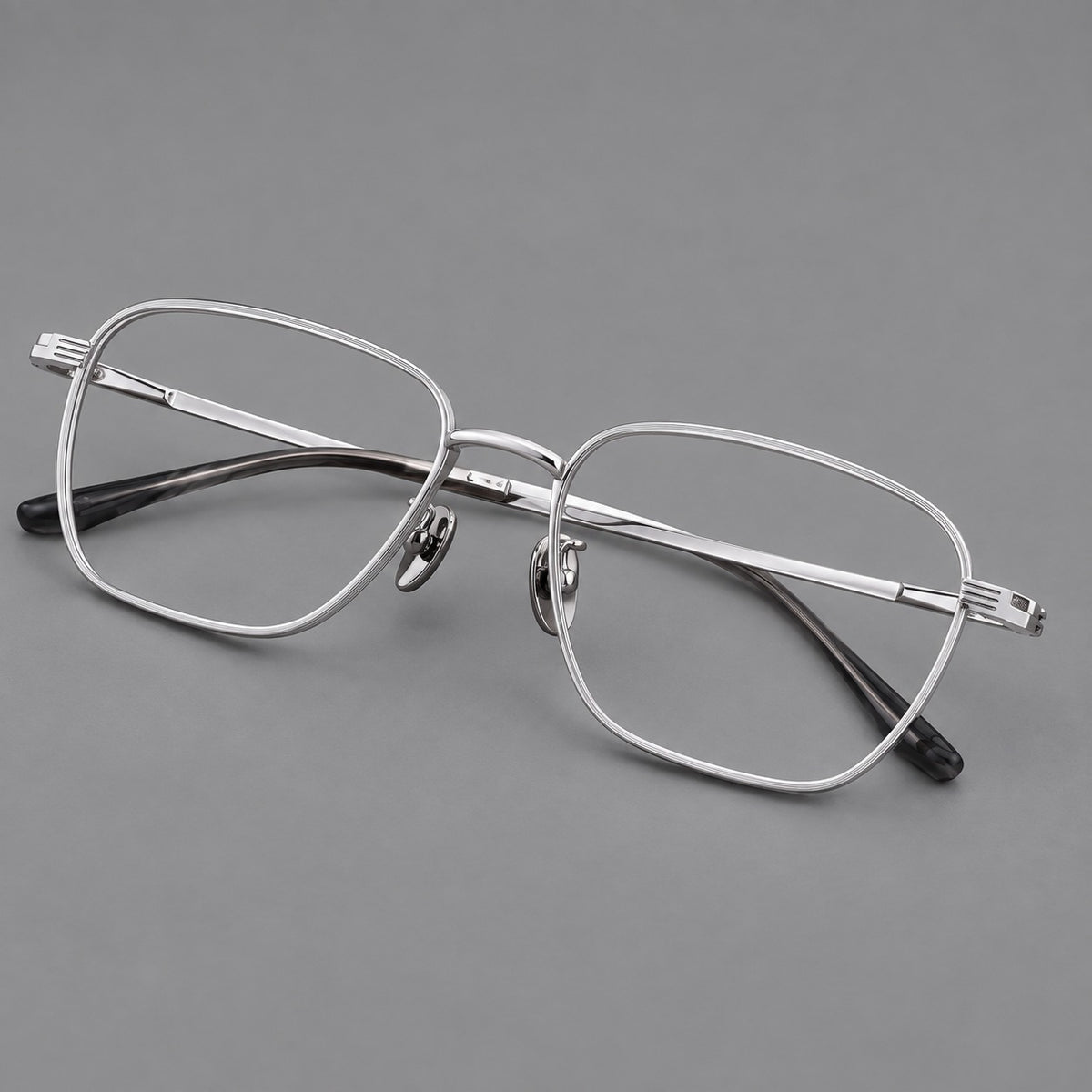 Deep square titanium glasses with a flatter brow and grooved outer shoulders — Silver — Main view [CINILY-JD2026-88020-C4]