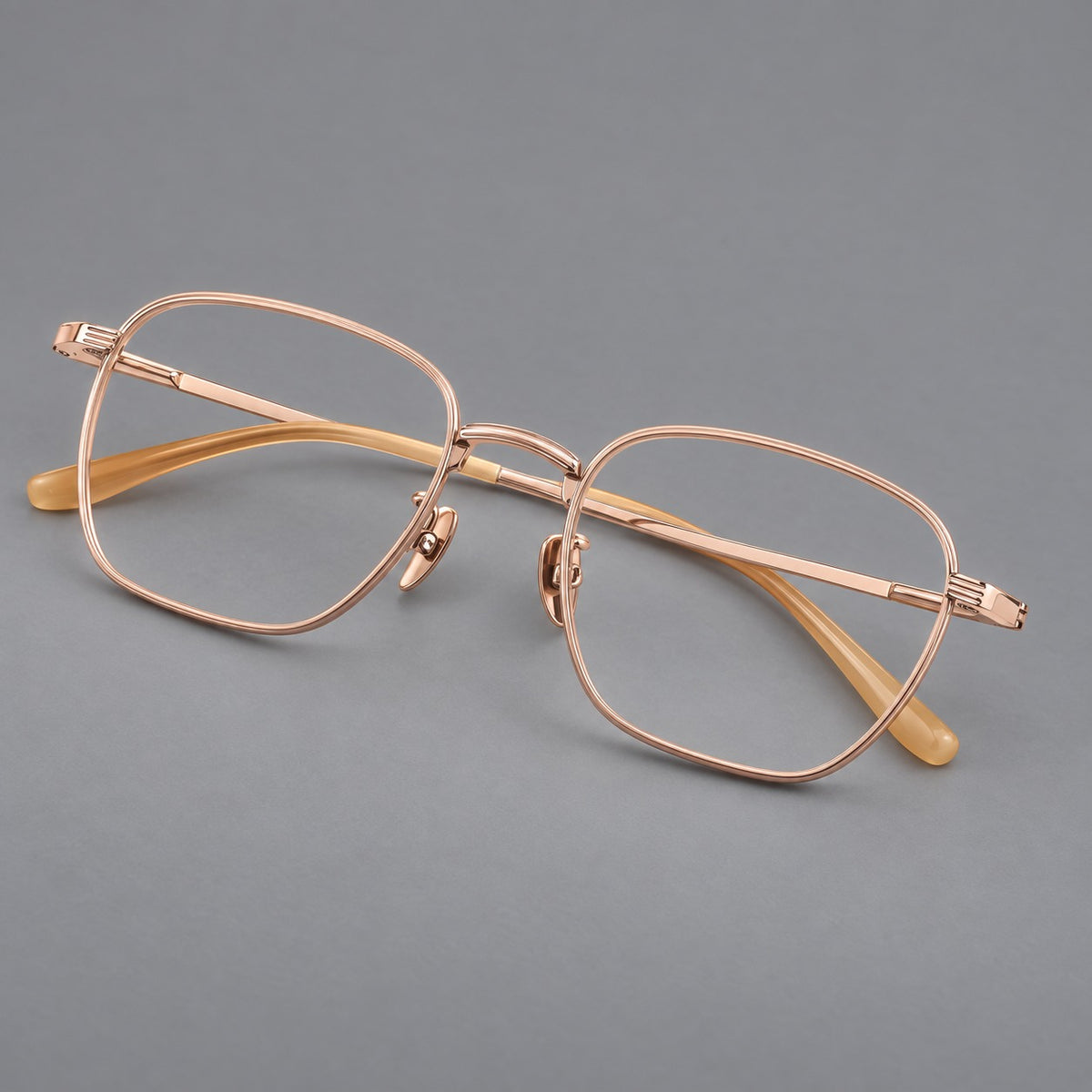 Deep square titanium glasses with a flatter brow and grooved outer shoulders — Rose Gold — Main view [CINILY-JD2026-88020-C5]