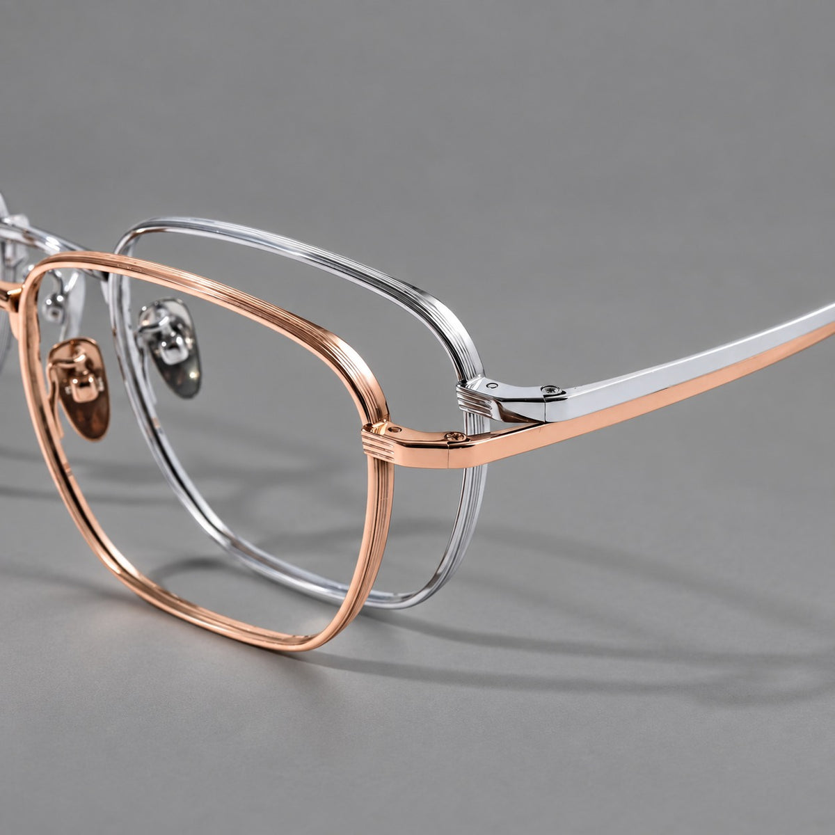 Deep square titanium glasses with a flatter brow and grooved outer shoulders — 88020 — Frame details [JD2026-88020]