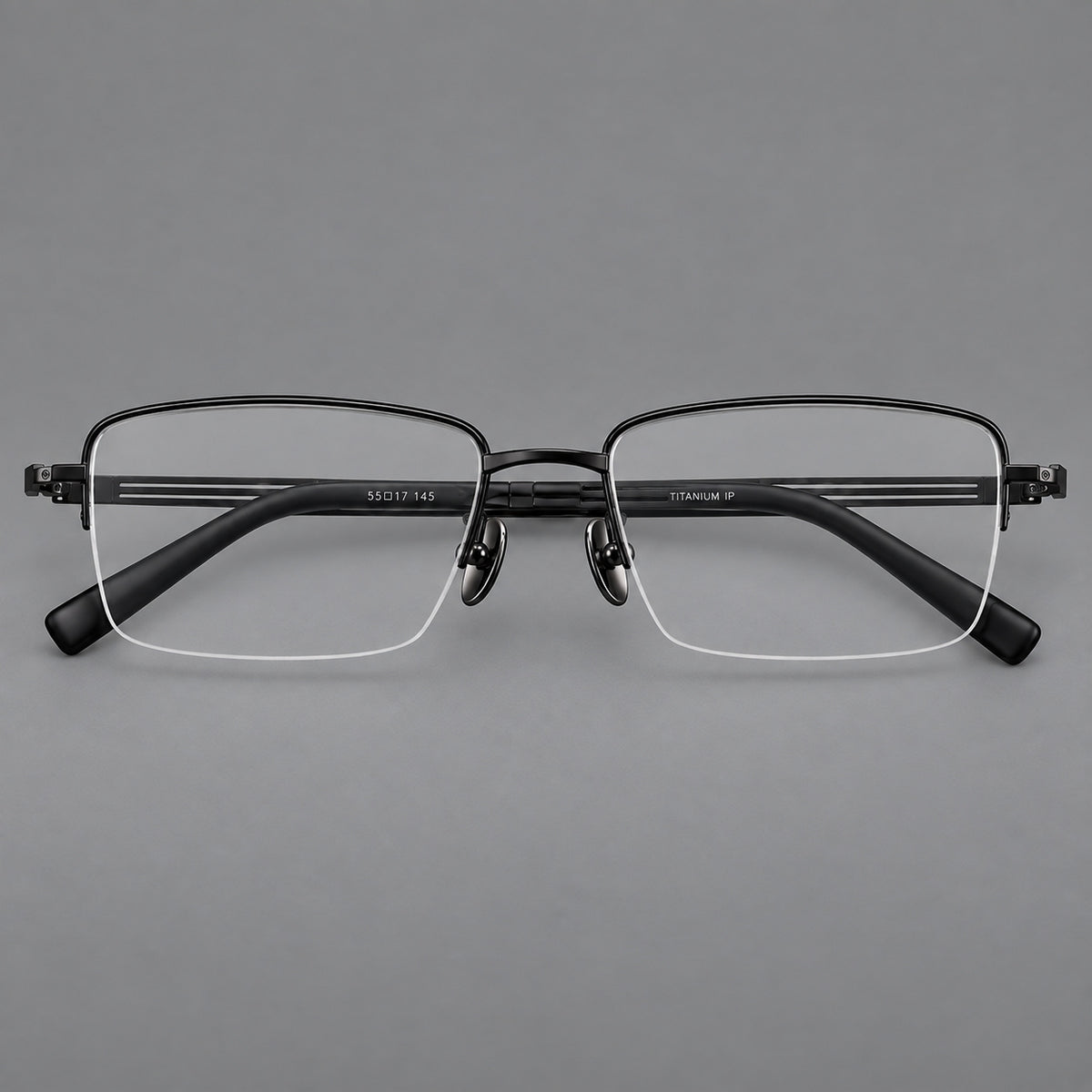 Classic half frame titanium glasses with rectangular lenses and lined temples — Black — Front view [CINILY-JD2026-88026-C1]
