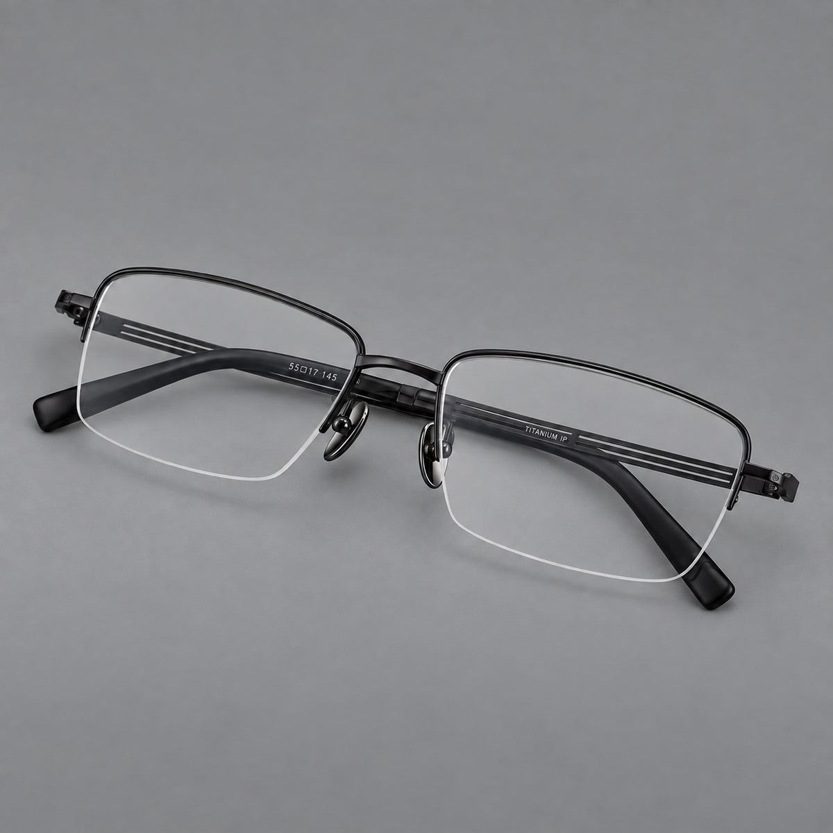 Classic half frame titanium glasses with rectangular lenses and lined temples — Black — Main view [CINILY-JD2026-88026-C1]
