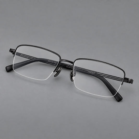 Classic half frame titanium glasses with rectangular lenses and lined temples — Black — Main view [CINILY-JD2026-88026-C1]