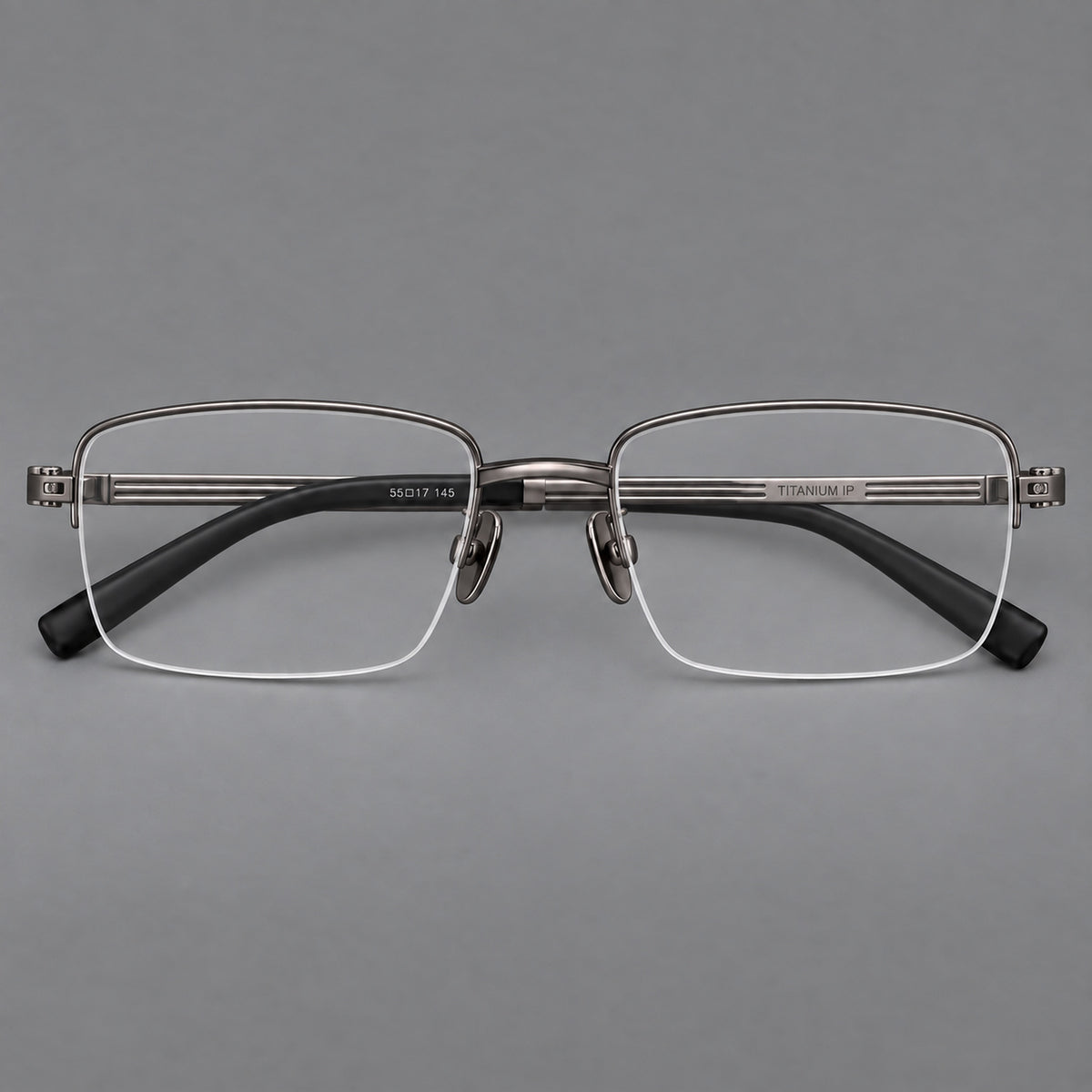 Classic half frame titanium glasses with rectangular lenses and lined temples — Gunmetal — Front view [CINILY-JD2026-88026-C2]