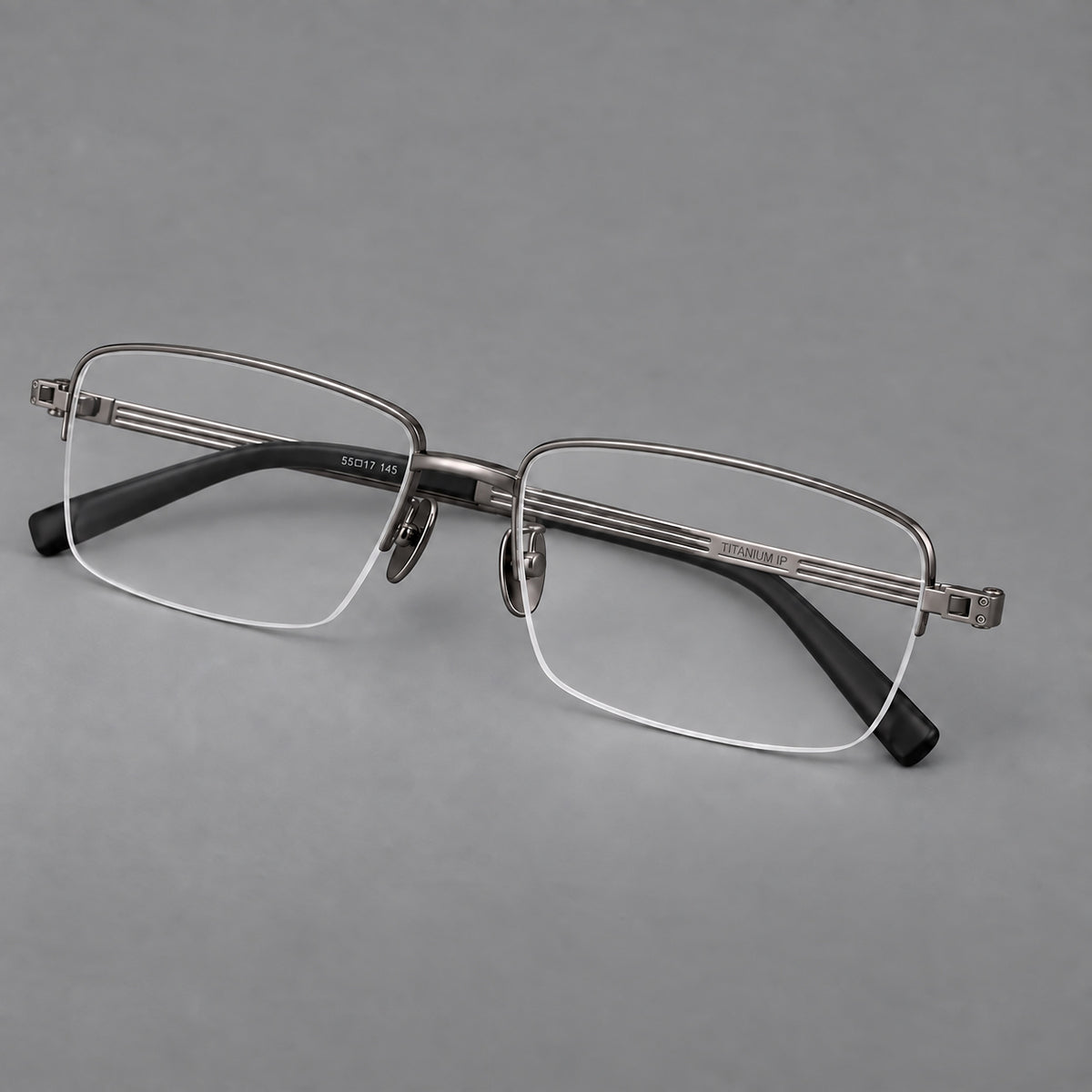 Classic half frame titanium glasses with rectangular lenses and lined temples — Gunmetal — Main view [CINILY-JD2026-88026-C2]