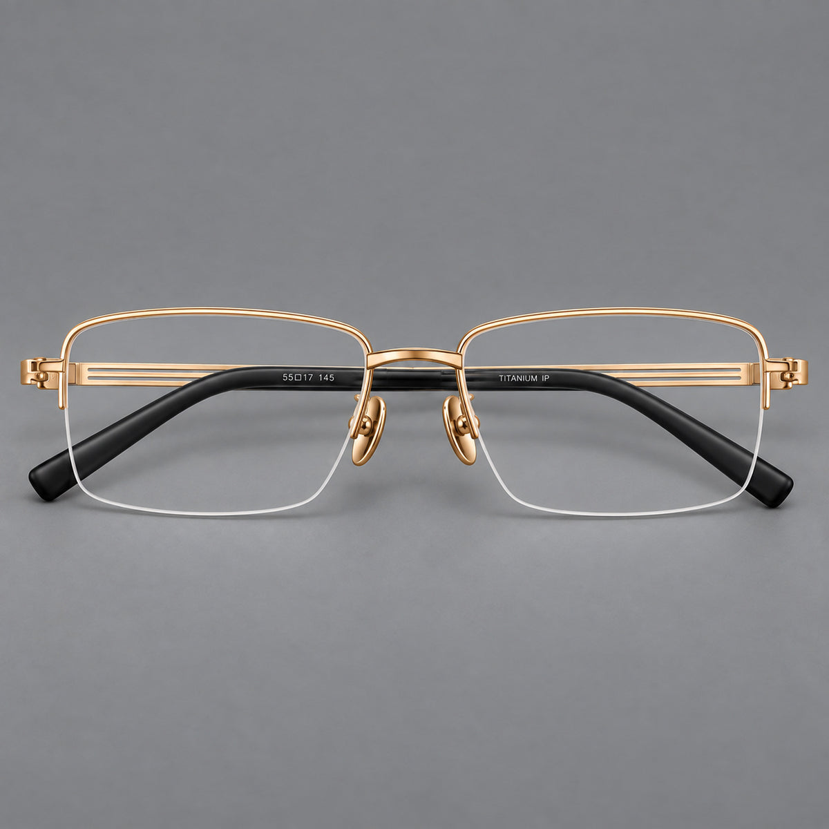 Classic half frame titanium glasses with rectangular lenses and lined temples — Gold — Front view [CINILY-JD2026-88026-C3]