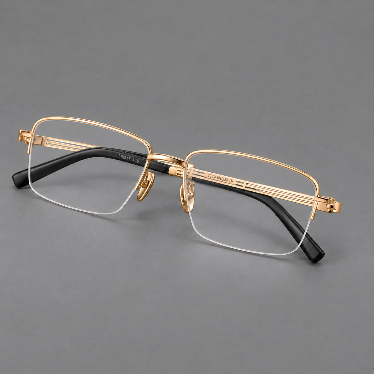 Classic half frame titanium glasses with rectangular lenses and lined temples — Gold — Main view [CINILY-JD2026-88026-C3]