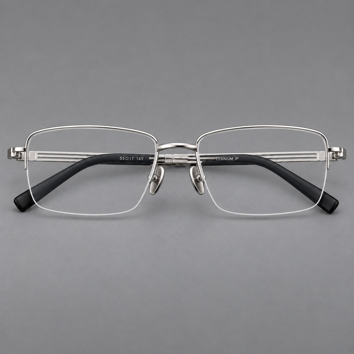 Classic half frame titanium glasses with rectangular lenses and lined temples — Silver — Front view [CINILY-JD2026-88026-C4]