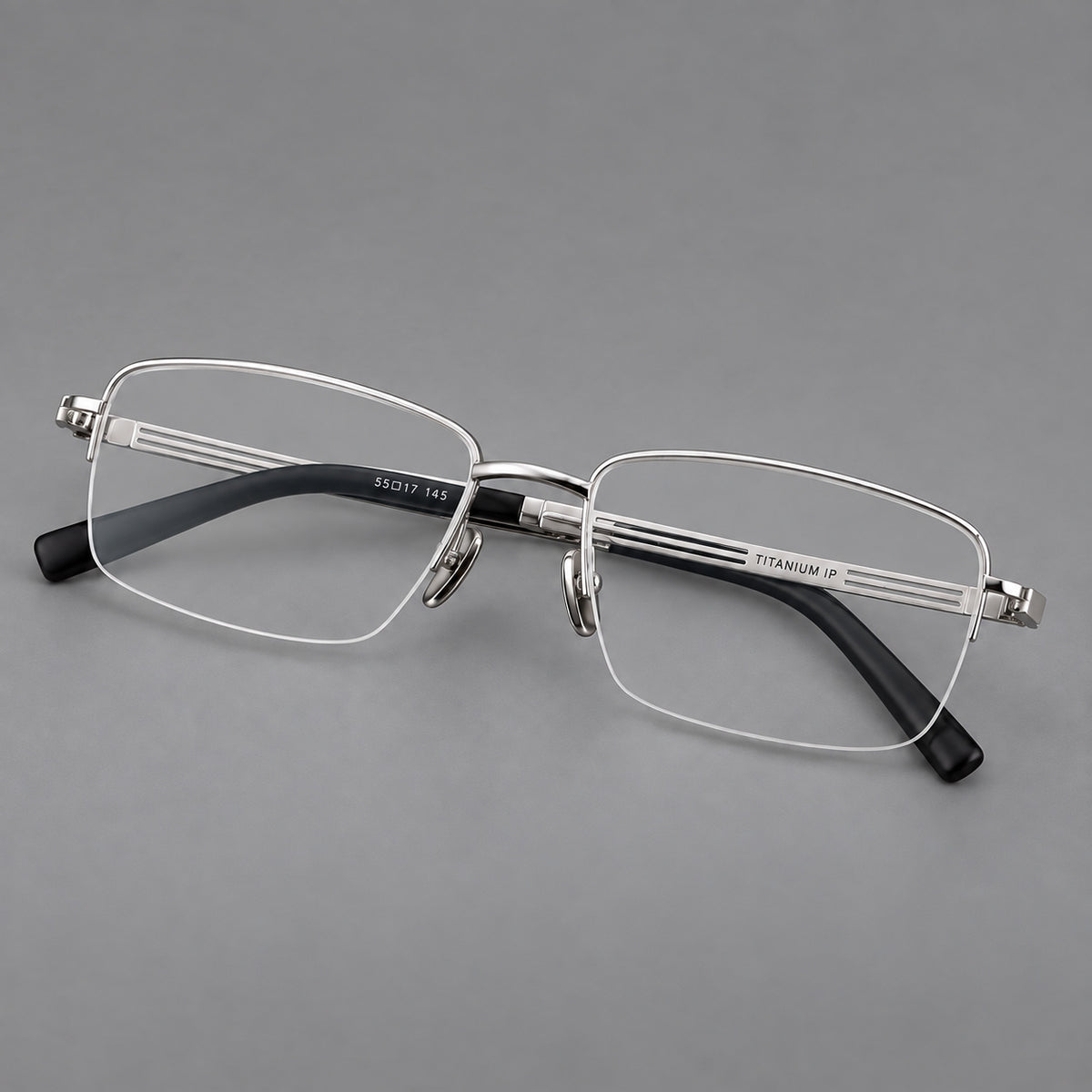 Classic half frame titanium glasses with rectangular lenses and lined temples — Silver — Main view [CINILY-JD2026-88026-C4]