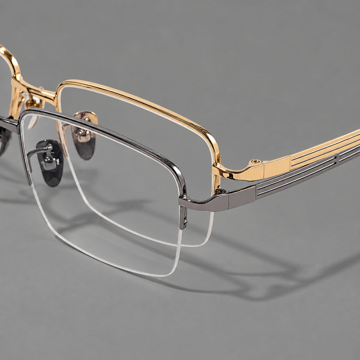 Classic half frame titanium glasses with rectangular lenses and lined temples — 88026 — Frame details [JD2026-88026]