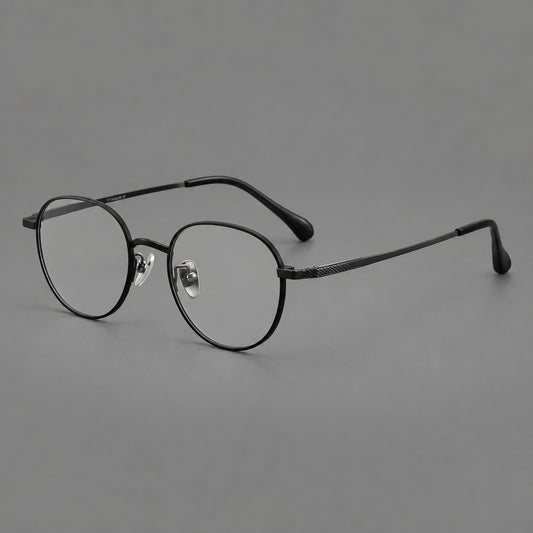 Compact round titanium glasses with an arched bridge and textured temple accents — Black — Main view [CINILY-JD2026-88027-C1]
