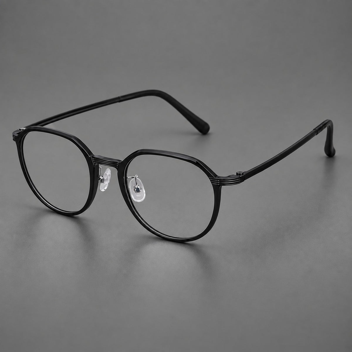 Geometric titanium glasses with flattened corners and a finely ridged bridge — Black — Main view [CINILY-JD2026-88028-C1]