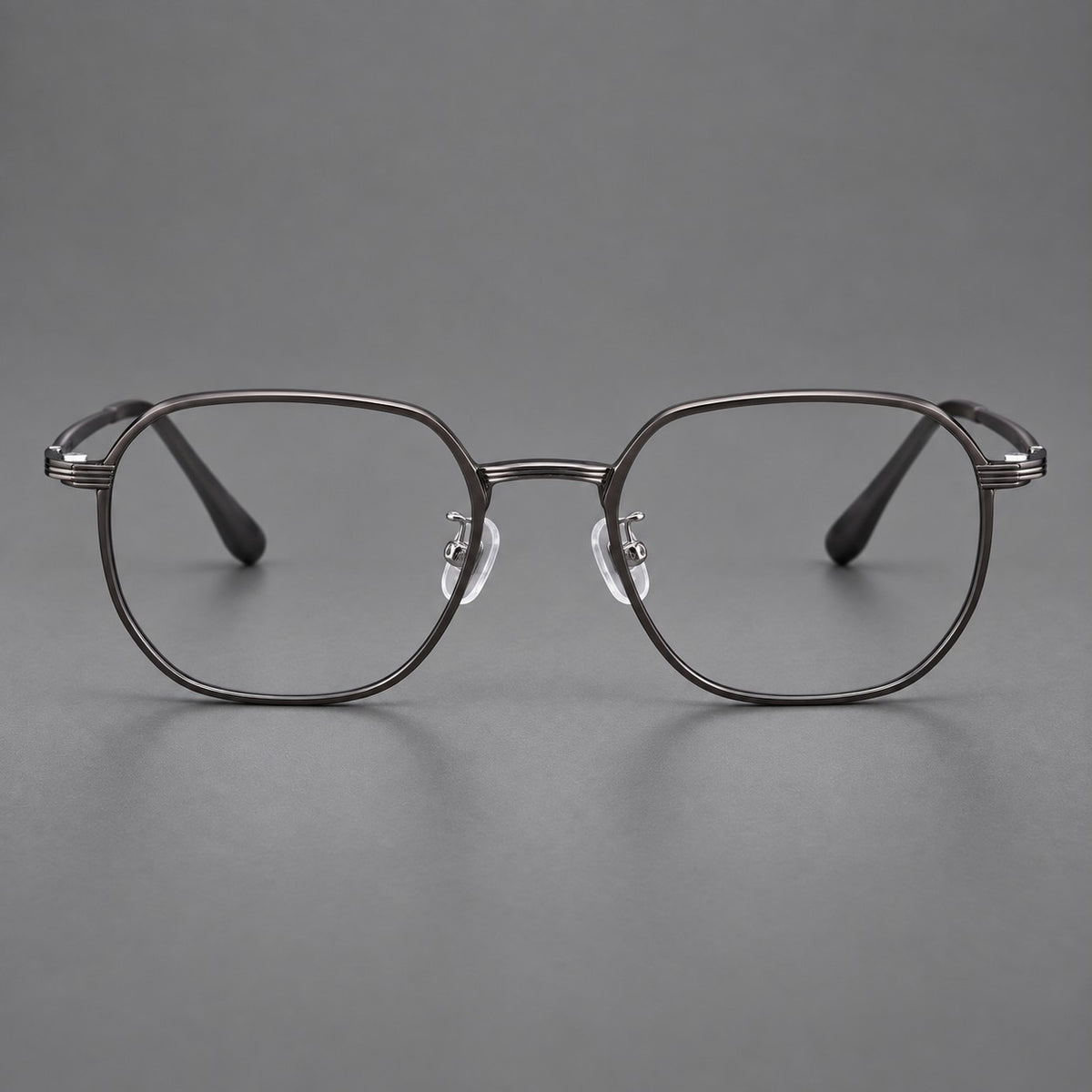 Geometric titanium glasses with flattened corners and a finely ridged bridge — Dark Grey — Front view [CINILY-JD2026-88028-C2]