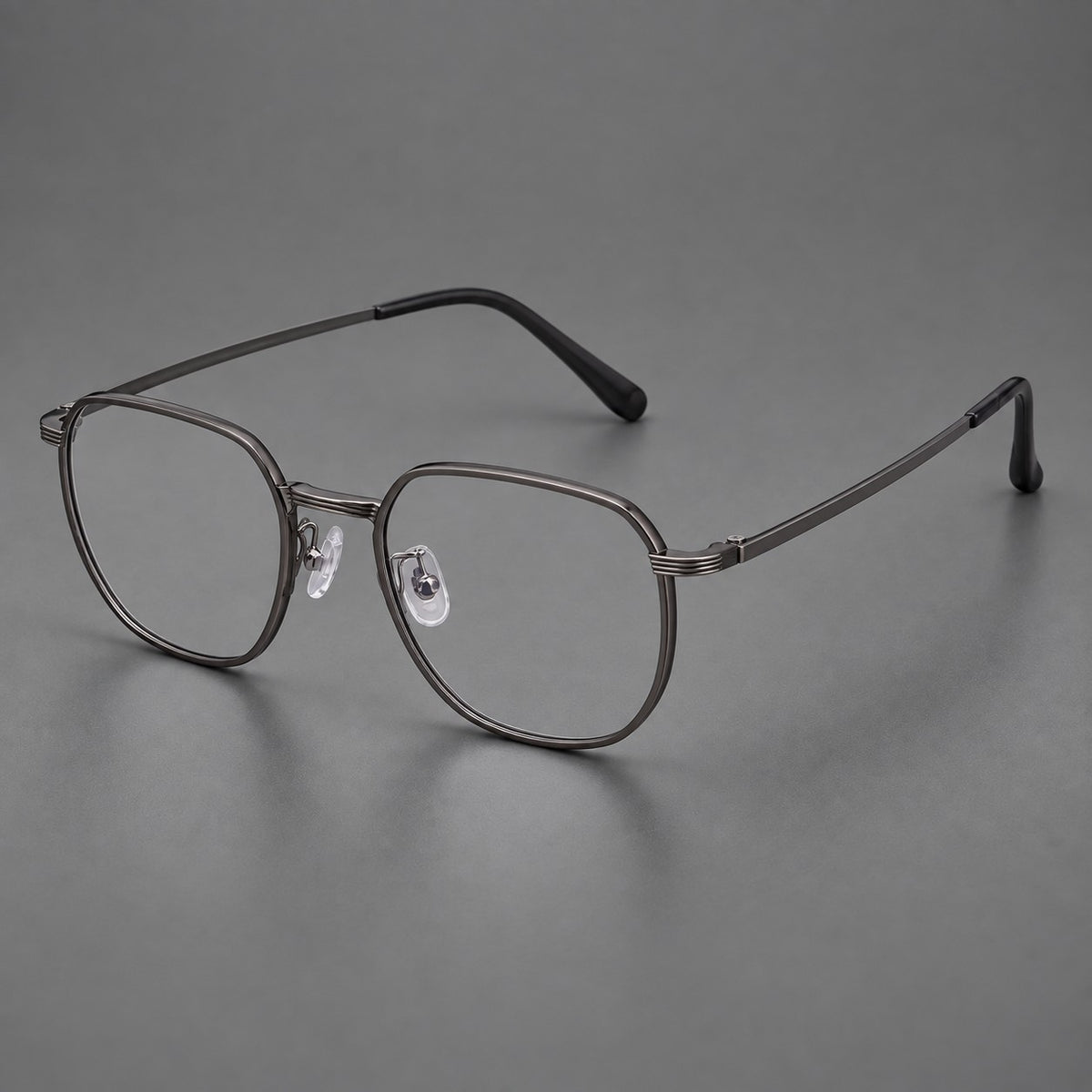 Geometric titanium glasses with flattened corners and a finely ridged bridge — Dark Grey — Main view [CINILY-JD2026-88028-C2]