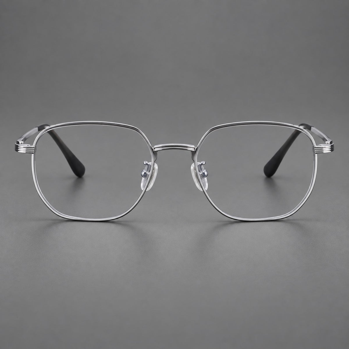 Geometric titanium glasses with flattened corners and a finely ridged bridge — Silver — Front view [CINILY-JD2026-88028-C4]