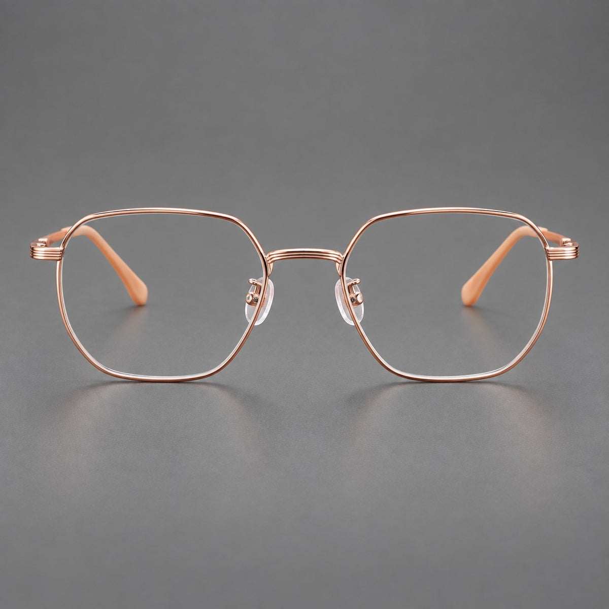 Geometric titanium glasses with flattened corners and a finely ridged bridge — Rose Gold — Front view [CINILY-JD2026-88028-C5]