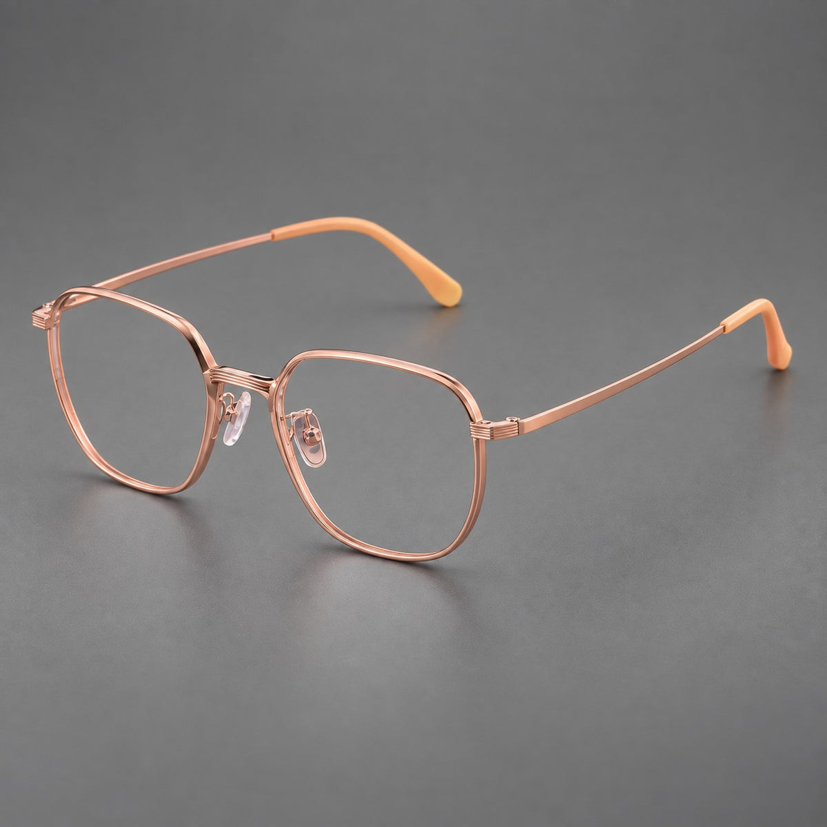 Geometric titanium glasses with flattened corners and a finely ridged bridge — Rose Gold — Main view [CINILY-JD2026-88028-C5]