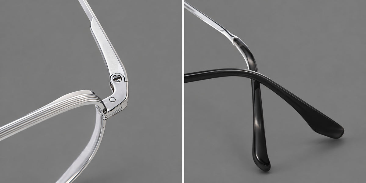 Geometric titanium glasses with flattened corners and a finely ridged bridge — 88028 — Frame details [JD2026-88028]