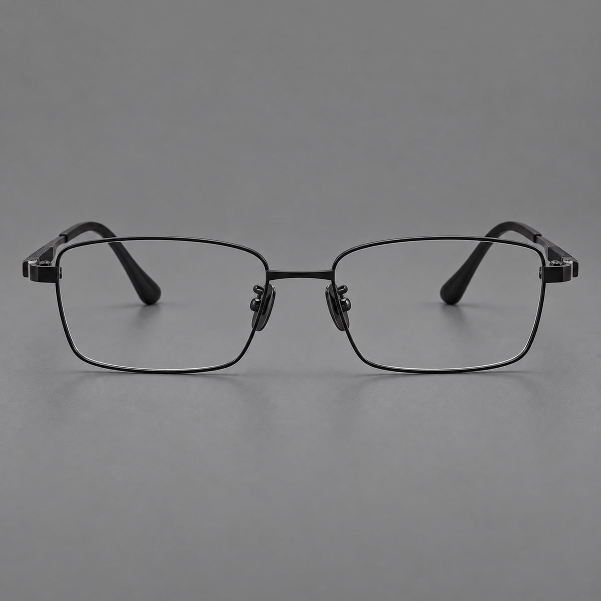 Slim rectangular titanium glasses with broad temples and contrasting dark inserts — Black — Front view [CINILY-JD2026-88029-C1]