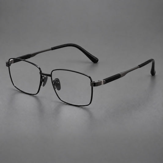 Slim rectangular titanium glasses with broad temples and contrasting dark inserts — Black — Main view [CINILY-JD2026-88029-C1]