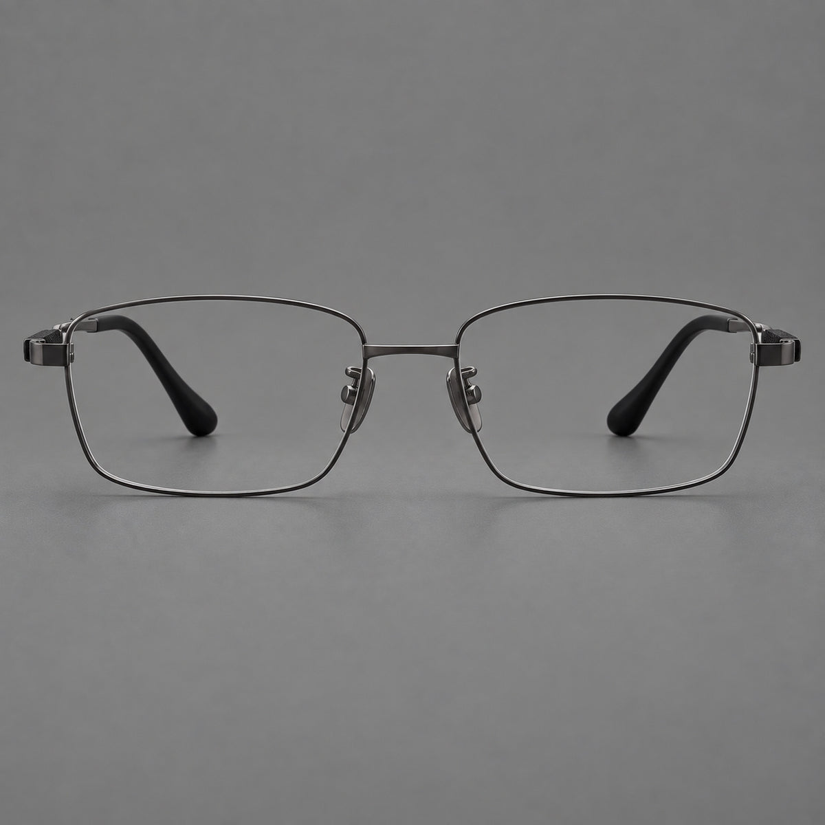 Slim rectangular titanium glasses with broad temples and contrasting dark inserts — Gunmetal — Front view [CINILY-JD2026-88029-C2]