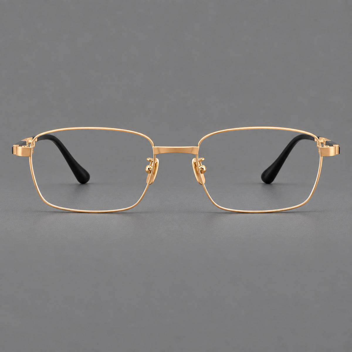 Slim rectangular titanium glasses with broad temples and contrasting dark inserts — Gold — Front view [CINILY-JD2026-88029-C3]