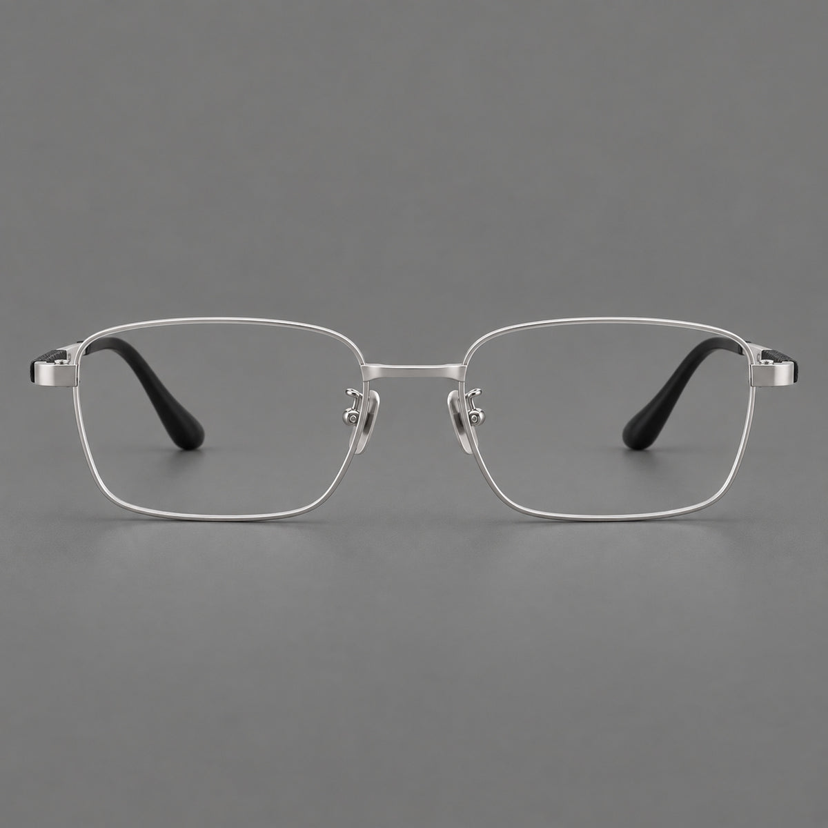 Slim rectangular titanium glasses with broad temples and contrasting dark inserts — Silver — Front view [CINILY-JD2026-88029-C4]