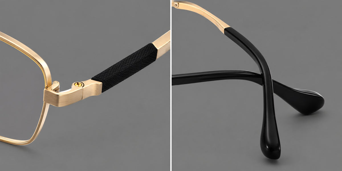 Slim rectangular titanium glasses with broad temples and contrasting dark inserts — 88029 — Frame details [JD2026-88029]