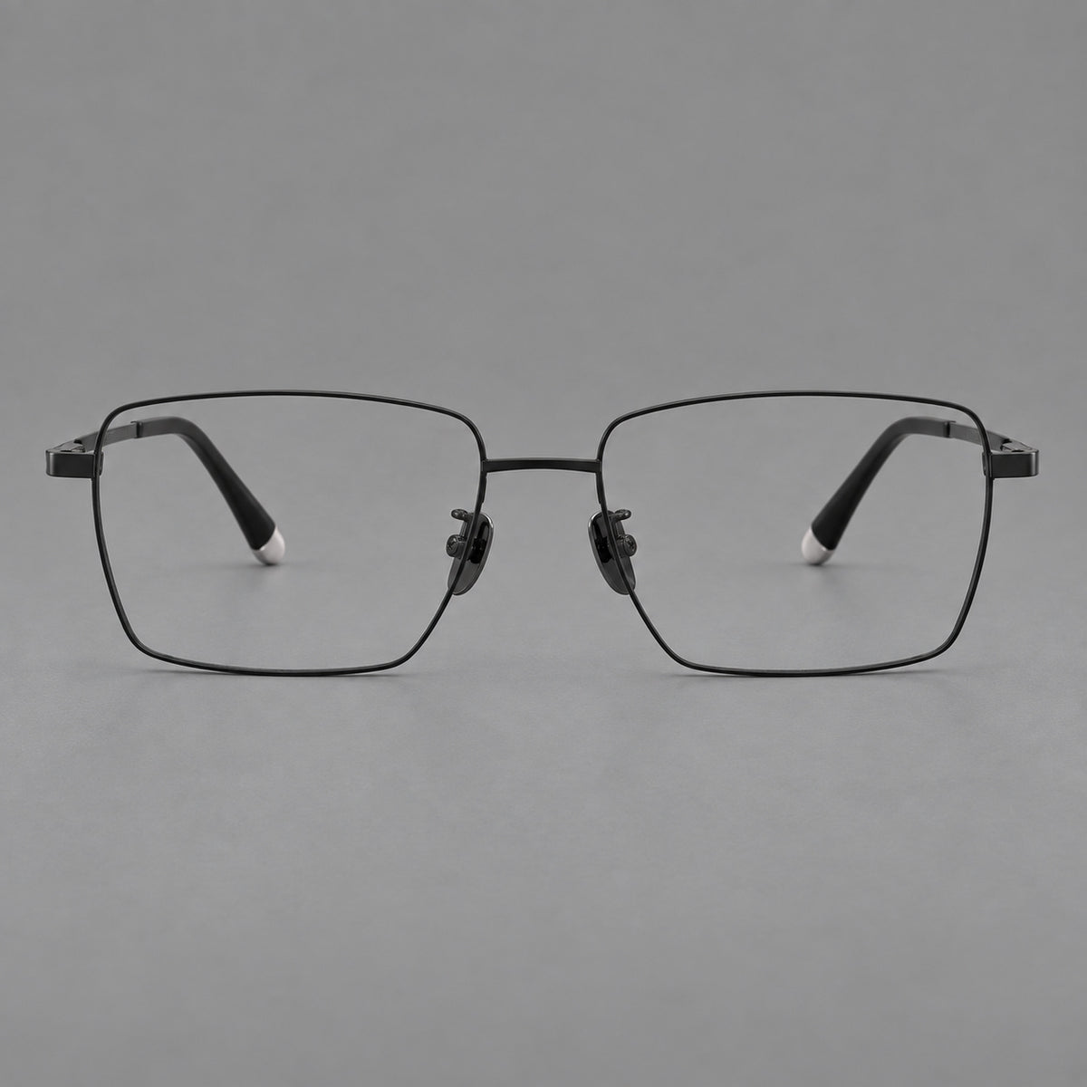 Clean rectangular titanium glasses with inset temple details and pale end accents — Black — Front view [CINILY-JD2026-88035-C1]