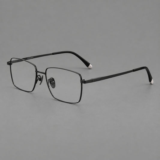 Clean rectangular titanium glasses with inset temple details and pale end accents — Black — Main view [CINILY-JD2026-88035-C1]