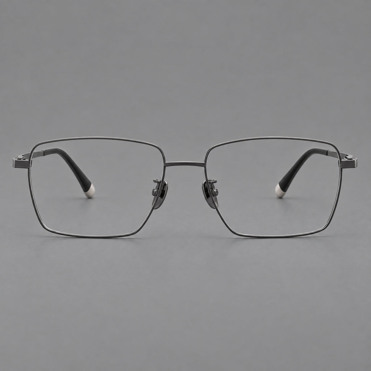Clean rectangular titanium glasses with inset temple details and pale end accents — Gunmetal — Front view [CINILY-JD2026-88035-C2]