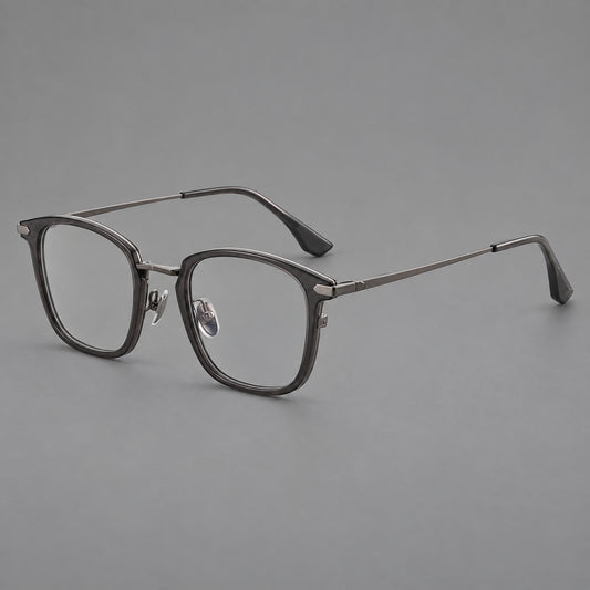 Bold square titanium glasses with a separate bridge and long metal corner accents — Gunmetal — Main view [CINILY-JD2026-88038-C2]