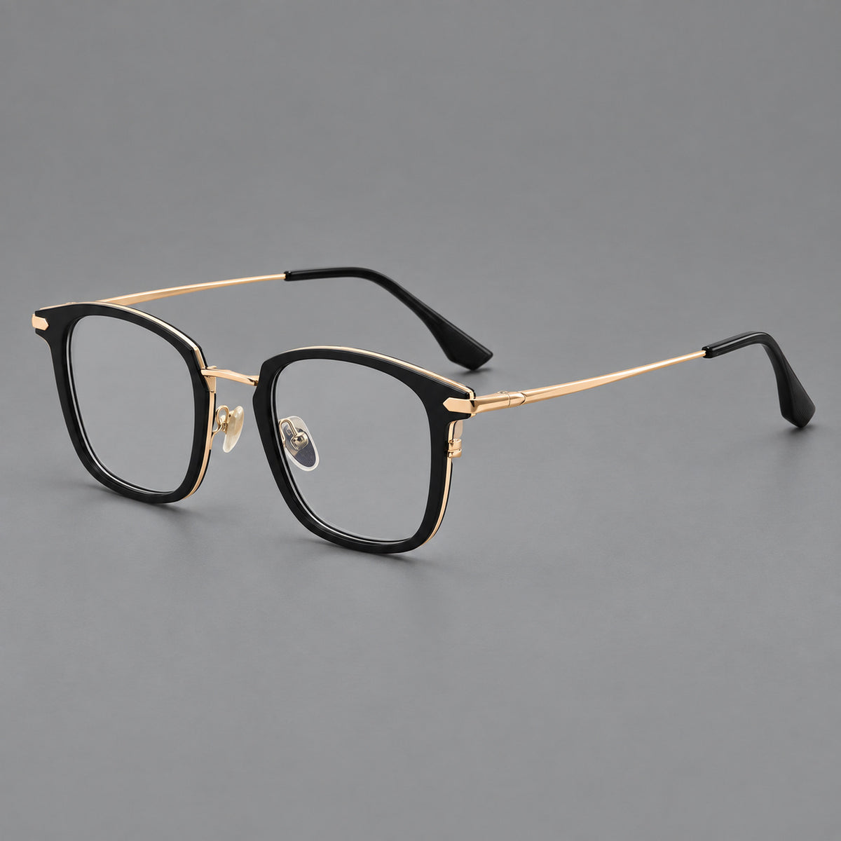 Bold square titanium glasses with a separate bridge and long metal corner accents — Black and Gold — Main view [CINILY-JD2026-88038-C3]