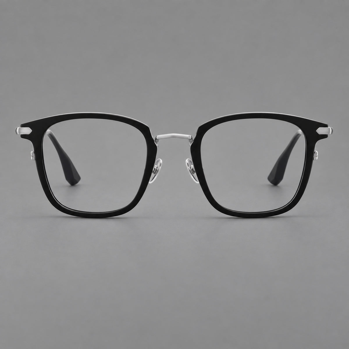 Bold square titanium glasses with a separate bridge and long metal corner accents — Black and Silver — Front view [CINILY-JD2026-88038-C4]