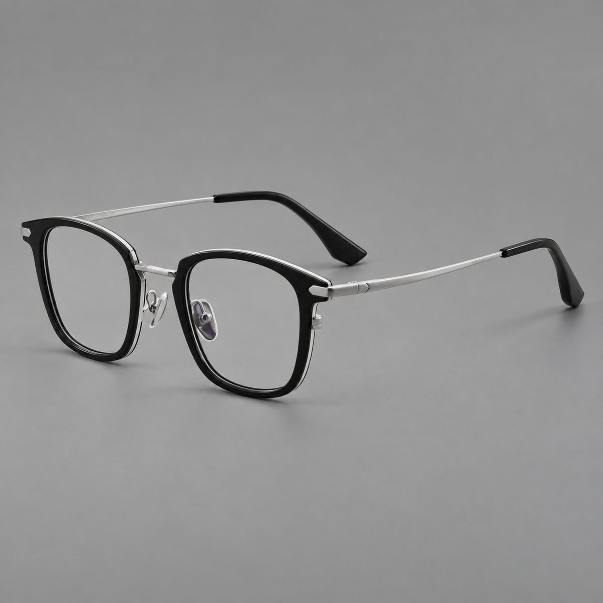 Bold square titanium glasses with a separate bridge and long metal corner accents — Black and Silver — Main view [CINILY-JD2026-88038-C4]