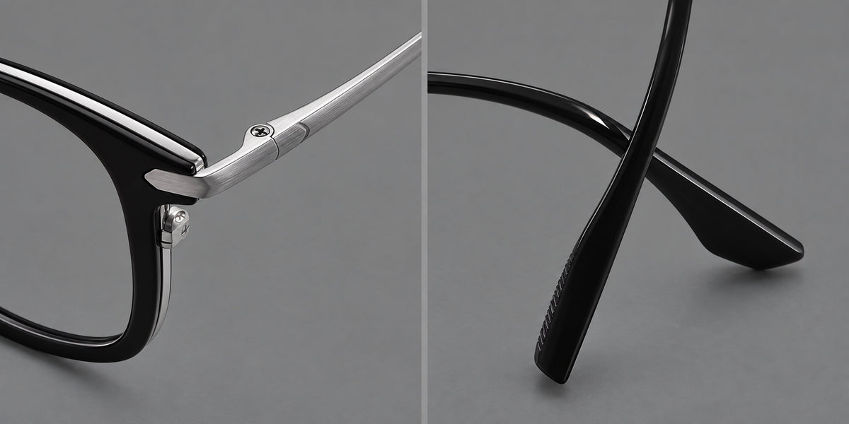 Bold square titanium glasses with a separate bridge and long metal corner accents — 88038 — Frame details [JD2026-88038]