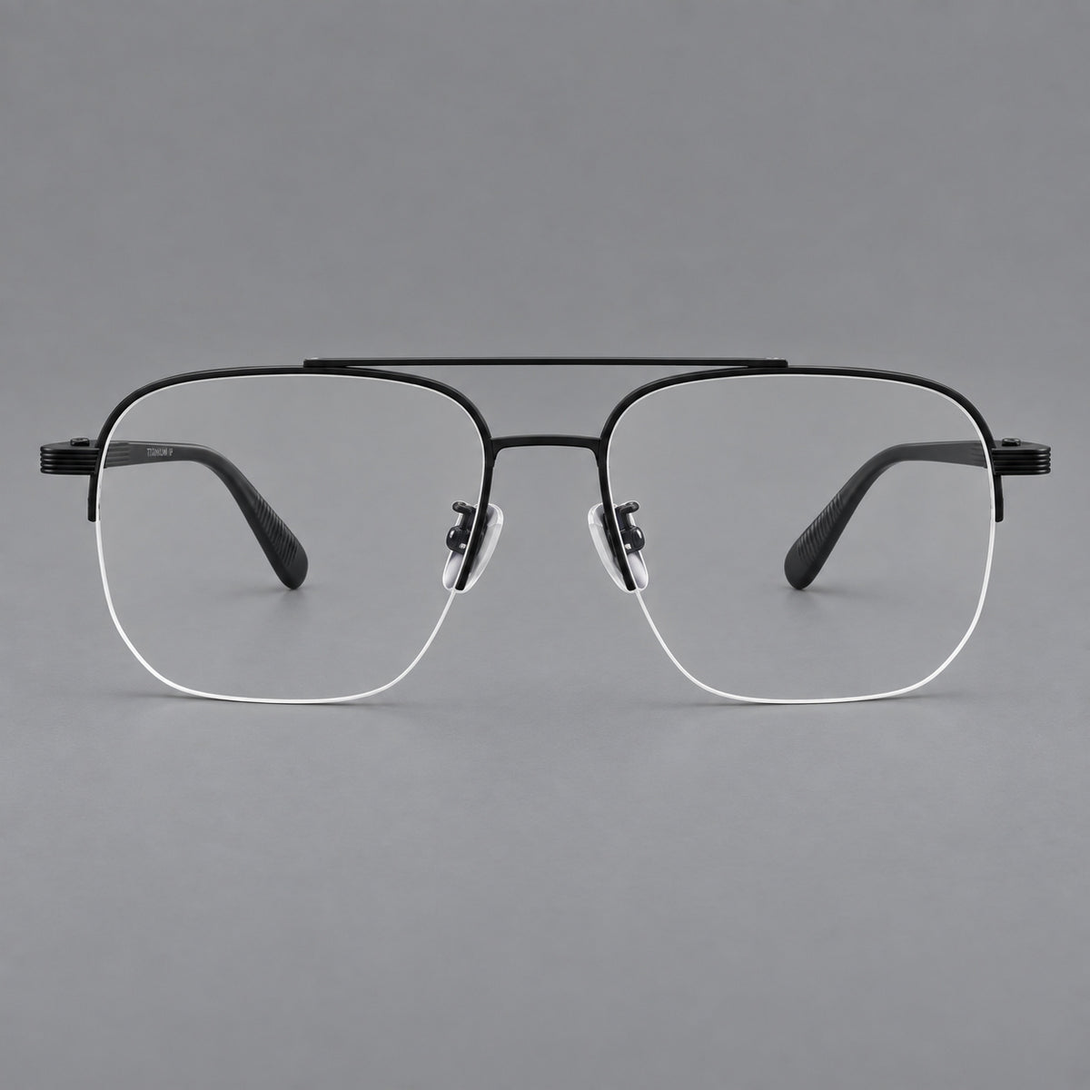 Angular aviator titanium glasses with a double bridge and an open lower rim — Matte Black — Front view [CINILY-JD2026-88039-C1]