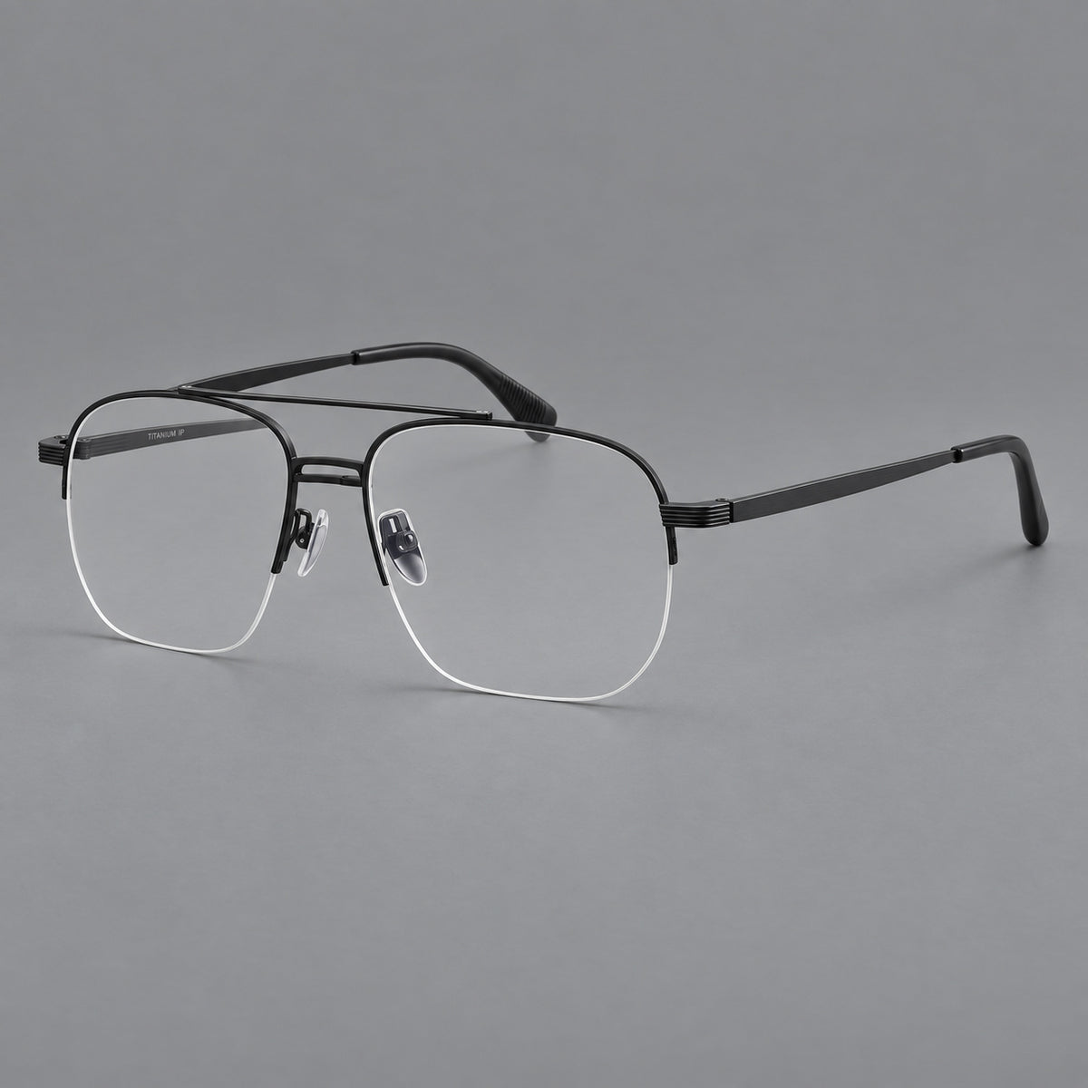 Angular aviator titanium glasses with a double bridge and an open lower rim — Matte Black — Main view [CINILY-JD2026-88039-C1]